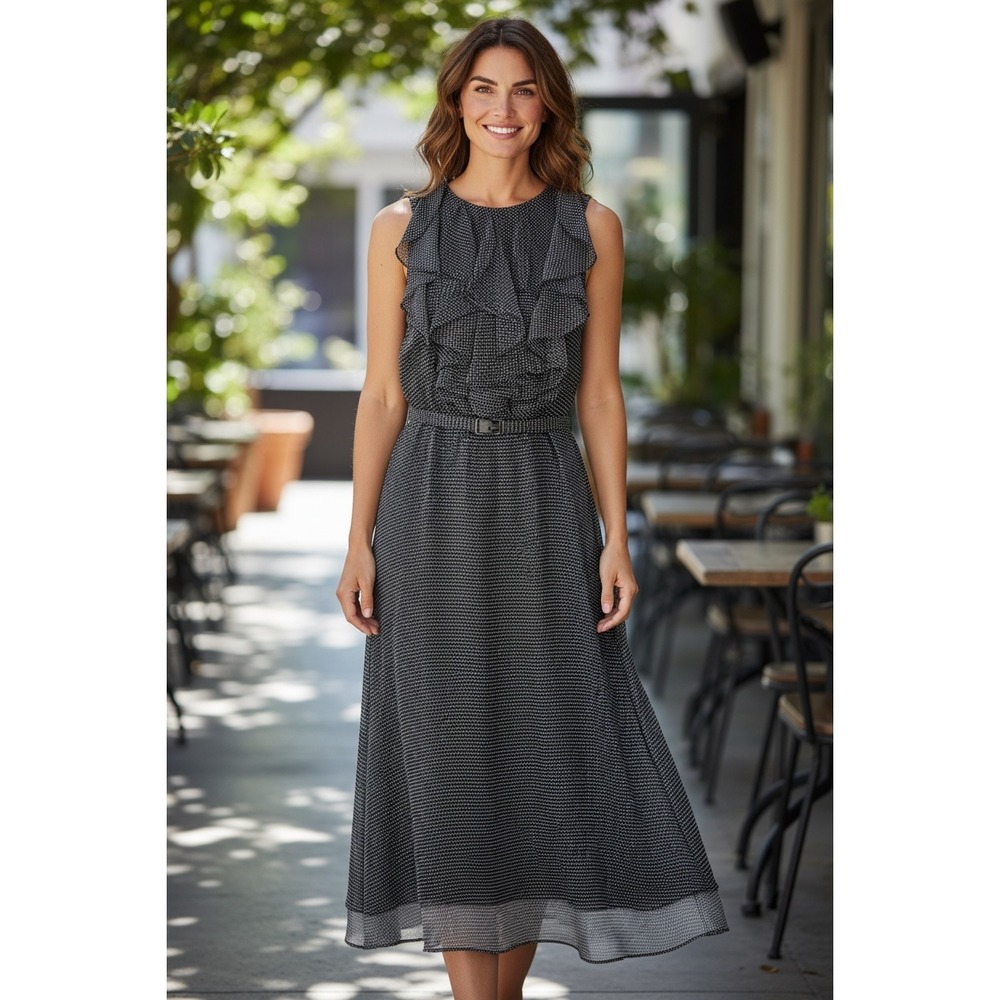 RALPH LAUREN Womens Sz 10 Silk Polka Dot Halter Dress Ruffle Belt Fit Flare $200